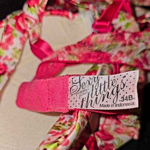 Rare Victoria's Secret Pretty Little Things Y2K Satin Rose Ribbon Tie Bra 34B - Picture 6 of 6